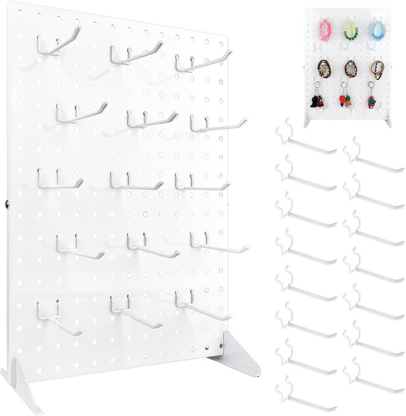 SIBRANT Metal Pegboard Display Stand with 15 Peg Hooks for Craft Shows & Fairs, Jewelry Retail Display Rack for Selling Accessories,Display Stands for Earring,Pin Stands,Retail Vendors(17*13inch,White) - Image 1